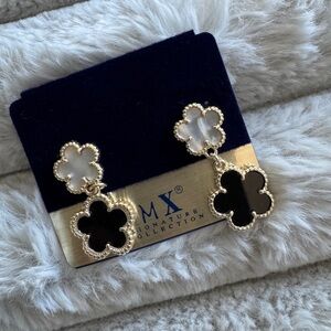 NEW MX gold earrings. Mother of pearl look on top with black on the bottom.